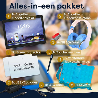 AngelTech Kinderpakket XL - Kindertablet + Kinderkoptelefoon